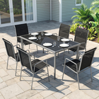 Outsunny - ensemble de salle à manger de jardin 7 pièces avec 6 chaises empilables - noir-Chaise longue à triple pliage avec 5 angles réglables
