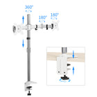 ShoppingAll - Support sur pied entièrement réglable pour deux écrans - Blanc-La perche de 31,9" de long offre une large plage de réglage en hauteur pour passer de la position assise à la position debout.