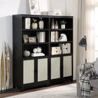 Manhattan Comfort - Ensemble de 2 bibliothèques-armoires Sheridan 80 cm style mid-century moderne - Noir-Matériau de canne en PVC de haute qualité avec cadre en MDF finition mélaminée