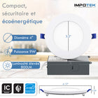 Impotek - Luminaire encastré au plafond DEL 4 po 9W 5CCT gradable avec veilleuse – Paquet de 6-Garantie limitée de 5 ans du fabricant