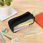 ZIPIT - Étui à crayons Half & Half, trousse scolaire à 3 compartiments, noir-Rangement spacieux : mesure 20 x 7 x 10 cm et peut contenir jusqu’à 70 stylos, crayons, marqueurs et plus encore. Avec 3 compartiments et des organisateurs dédiés, il est idéal pour un rangement structuré et organisé.