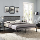 Modway - Mia Tissu Lit Queen, Brun Gris-Système de soutien de matelas en tige d’acier