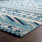 Modway - Reflect Cadhla Treillis Géométrique Abstrait Vintage Tapis intérieur et extérieur de 8 pi l x 10 pi L - Ivoire et bleu-Étanchéité, taches et résistants à l’eau / Faciles à nettoyer