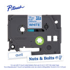 Brother - Ruban adhésif plastifié pour étiqueteuse P-touch - 12 mm - impression bleue sur étiquette blanche-Parfait pour les applications d’étiquetage quotidiennes à la maison, au bureau ou sur le lieu de travail, comme l’organisation des dossiers, les codes-barres, les clés USB, les fournitures de bureau, le contenu du garde-manger et du congélateur, les articles pour enfants et l’équipement