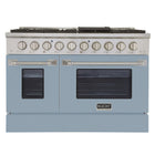 Kucht - 48 po Série KNG Cuisinière Pro Style au gaz naturel - Acier inoxydable/Bleu pâle-Cuisinière de classe professionnelle dotée de deux brûleurs doubles de 20 000 BTU avec fonction mijotage, de deux brûleurs de 12 000 BTU, de deux brûleurs de 9 000 BTU et de deux brûleurs de 6 000 BTU