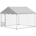 PawHut - Enclos extérieur pour chien avec gamelles rotatives réglables 6,6 pi L x 6,6 pi l x 5,1 pi H-Les tubes en métal galvanisé et le treillis en fil d'acier épais garantissent une solidité durable 
