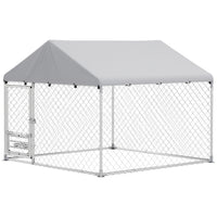 PawHut - Enclos extérieur pour chien avec gamelles rotatives réglables 6,6 pi L x 6,6 pi l x 5,1 pi H-Les tubes en métal galvanisé et le treillis en fil d'acier épais garantissent une solidité durable 