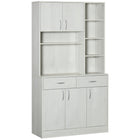 HOMCOM - Buffet de cuisine moderne 71 po avec vaisselier et rangement - blanc-Les armoires à portes, les tiroirs et les compartiments ouverts permettent de ranger la vaisselle, les casseroles et poêles, les produits secs 