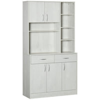 HOMCOM - Buffet de cuisine moderne 71 po avec vaisselier et rangement - blanc-Les armoires à portes, les tiroirs et les compartiments ouverts permettent de ranger la vaisselle, les casseroles et poêles, les produits secs 