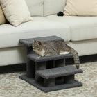 PawHut - Escalier pour animaux à 3 marches recouvert de tapis - gris foncé-Favorise l'instinct naturel de chasse et de jeu de votre chat tout en protégeant vos meubles de la destruction 