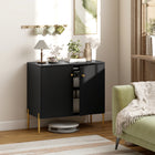 HOMCOM - Buffet moderne 31,5 po L avec portes cannelées - noir-Une étagère réglable sur 3 niveaux permet d'adapter le rangement à des objets de différentes hauteurs 