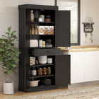 HOMCOM - Armoire de cuisine autoportante 71 po avec 4 portes et compartiment - noir-Convient au rangement des aliments, assiettes, bocaux, ustensiles, serviettes et autres articles ménagers 
