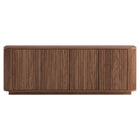 Hudson&Canal - Meuble TV rectangulaire Canton pour téléviseurs jusqu'à 75 po - Noyer satiné-Comporte quatre portes avec placards fermés et quatre étagères offrant un espace de rangement généreux