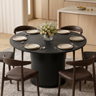 HOMCOM - Table à manger ronde 47 po avec base à piédestal cannelé pour 4-6 personnes - grain de bois noir-La forme ronde permet de gagner de la place et améliore la sécurité sans coins pointus 