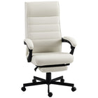 Vinsetto - Fauteuil de bureau pivotant à haut dossier inclinable avec repose-pieds et accoudoirs rembourrés - blanc crème-Dossier haut incurvé épouse la forme de votre corps