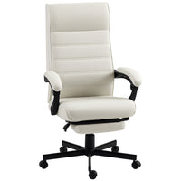 Vinsetto - Fauteuil de bureau pivotant à haut dossier inclinable avec repose-pieds et accoudoirs rembourrés - blanc crème-Dossier haut incurvé épouse la forme de votre corps