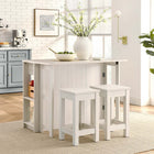 Modway - Meadowbrook 3 pièces Îlot de cuisine et ensemble de tabouret, Érable blanc-Sortie de feuille tombante