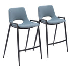Zuo - Desi Tabouret de comptoir - Azure Gris - Ensemble de 2-Support d’accoudoirs