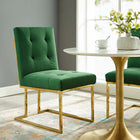 Modway - Privy Acier inoxydable doré Performance Velvet Chaise à manger - Émeraude d’or-Détails Biscuit-Tufted