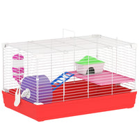 PawHut - Cage pour Hamster 18,5'' L avec Roue d'Exercice, Bouteille d'Eau et Bols - Rouge-Cette maison pour hamster offre plusieurs plateformes pour l’exercice, le jeu, la détente et l’exploration de votre adorable animal de compagnie