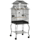 PawHut - Grande cage à oiseaux 53 po H avec support roulant amovible, étagère de rangement - noir-Une grande porte avant et deux portes pour la nourriture pour un accès facile 