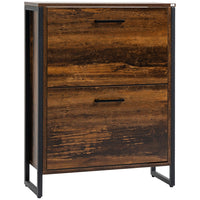 HOMCOM - Armoire à chaussures rustique avec 2 portes rabattables, séparateur et étagère ouverte - brun rustique-Fabriqué en panneau de particules robuste pour des années d'utilisation