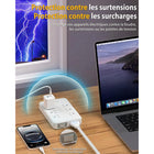 Huntkey - Parasurtenseur avec cordon détachable, 6 prises et 4 ports USB (2 USB-C, 2 USB-A) - blanc-Ingénieusement conçu avec un espace supplémentaire entre les prises CA pour accommoder les adaptateurs d'alimentation volumineux et les grosses fiches sans bloquer les prises adjacentes.
