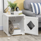 PawHut - Boîte de rangement pour litière de chat, table de bout - blanc-Trou sur la porte du panneau avant permettant à votre chat d’entrer facilement 