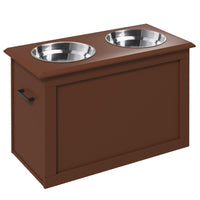PawHut - Gamelles surélevées pour chien, distributeur de nourriture pour grands chiens avec rangement - brun-Le support de gamelle pour chien est fabriqué en panneau MDF de grade P2 et en acier inoxydable, très robuste et résistant à la rouille. 