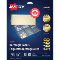 Avery - Étiquettes rectangulaires blaches avec Easy Peel, 2/3 po x 1-3/4 po, Paquet de 600 (8995)-2/3 po x 1-3/4, blanche