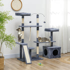 PawHut - Arbre à chat 53 po avec poteaux à griffer, condo, lits - gris foncé-Plusieurs plateformes pour grimper et observer 