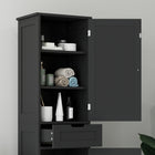 HOMCOM - Armoire de rangement haute pour salle de bain avec portes, tiroir et étagère réglable - noir-La base surélevée prévient les dommages causés par l'eau provenant des éclaboussures de la salle de bain 