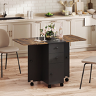 HOMCOM - Table à manger pliante à roulettes avec rallonge, tiroirs et armoire de rangement pour 4-6 personnes - brun rustique et noir-Se plie en une unité petite et compacte pour économiser de l'espace lorsqu'il n'est pas utilisé 
