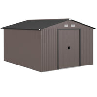 Abri de jardin Outsunny 9' x 11' avec kit de fondation-Grand espace intérieur pour ranger des outils, un vélo, des outils de jardin, du matériel d’entretien de pelouse et plus encore
