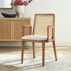 Modway - Monarch Bois et rotin Fauteuil à manger - Miel Ivoire naturel tissé à bruyère-Siège rembourré en tissu