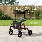 HOMCOM - Déambulateur pliable avec siège pour personnes âgées, 4 roues - rouge-Le système de freinage double garantit un contrôle fiable pour ralentir et stationner en toute sécurité 
