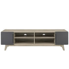 Modway - Tread Console multimédia 70 po Meuble TV, Gris naturel-Deux tablettes de rangement ajustables