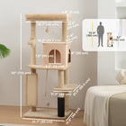 PawHut - Arbre à chat 52 po avec poteaux à griffer, lit, condo - beige-La construction en panneau de particules et sisal garantit la durabilité 