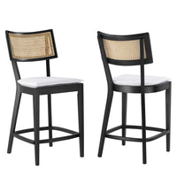 Modway - Caledonia Tabourets de comptoir - Noir Blanc - Ensemble de 2-Tabourets en rotin