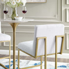 Modway - Privy Acier inoxydable doré Tissu rembourré Tabouret de bar - Or Blanc-Base géométrique en acier inoxydable doré