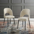 Modway - Rouse Tissu rembourré Fauteuil d’appoint de salle à manger Ensemble de 2 - Noir beige-Pattes en acier inoxydable noir mat