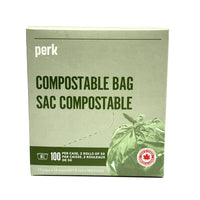 Perk - Sacs compostables - 16" x 17" - Paquet de 100-Sac compostable vert en rouleau, produit certifié