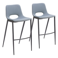 Zuo - Desi Tabouret de bar sans accoudoirs - Gris azur - Ensemble de 2-Empilable pour un rangement peu encombrant