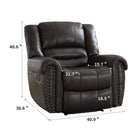Ebello - Chemika Fauteuil inclinable manuel grand format classique de 40,9 po avec rembourrage ultra-doux et clous décoratifs, brun foncé-10