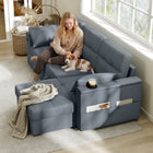 HOMCOM - Canapé-lit gigogne avec ports USB et rangement pour chaise longue - gris foncé-Convient pour la maison, la location, le dortoir ou le bureau à domicile, optimise chaque mètre carré 