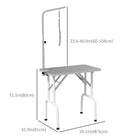 PawHut - Table de Toilettage pour Chiens et Chats Pliable avec Surface Anti-dérapante - Gris-Bras et accessoires en acier inoxydable pour une durabilité maximale
