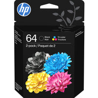HP - Cartouche d'encre d'origine tricolore et noir 64, paq./2 (X4D92AN#140)-Noir, tricolore