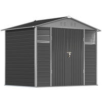 Outsunny - Remise de rangement extérieure 8 pi x 6 pi - gris foncé-Deux fenêtres en acrylique et quatre aérations permettent une circulation d'air efficace  
