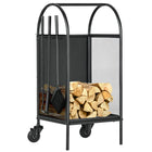 Outsunny - Support à bûches 15 po avec roues- outils- Porte-bûches noir-Garde le bois propre, sec, hors du sol et sans désordre 