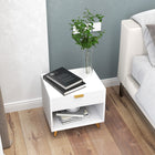 HOMCOM - Table de nuit avec panneau cannelé - blanc-Polyvalent en tant que table de chevet ou table d'appoint avec un design peu encombrant 